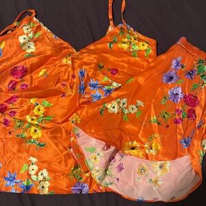 Petite Plume bright floral silk set